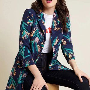 Modcloth Timeless Essence Car Coat Navy Floral